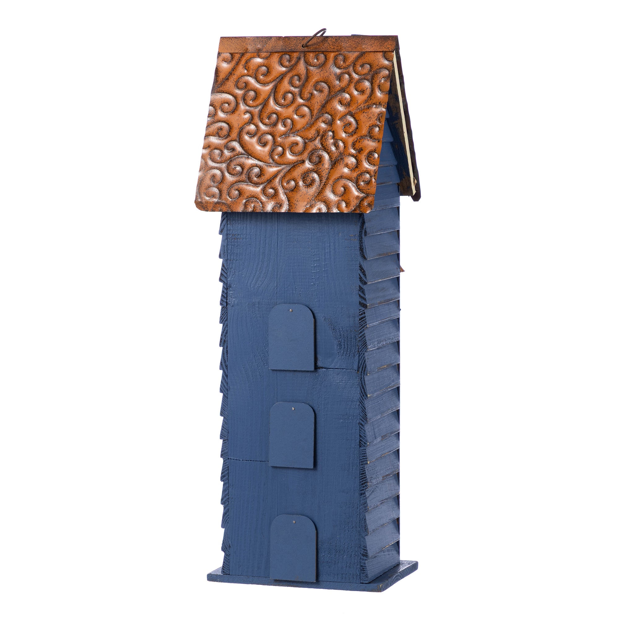 Glitzhome® 24.25" Oversized Washed Blue 3-Tiered Solid Wood Villa Birdhouse